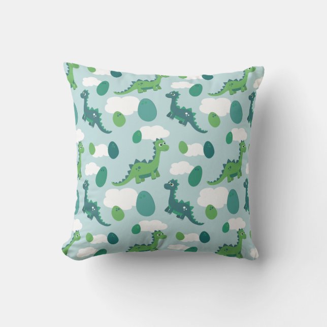 Dinosaur eggs in baby blue throw pillow (Front)
