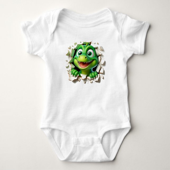 DINOSAUR EMMERGING FROM CRACK  BABY BODYSUIT (Front)