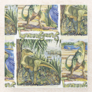 Dinosaur Era: Watercolor Landscape Illustration Glass Coaster