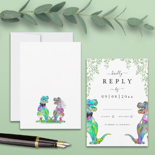 Dinosaur Eucalyptus Wedding Reply RSVP Card