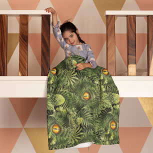 Dinosaur Eyes Green Plants Ancient Creature Art Fleece Blanket