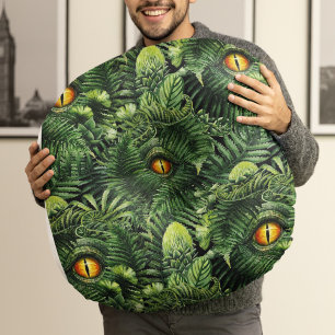 Dinosaur Eyes Green Plants Ancient Creature Art Round Cushion