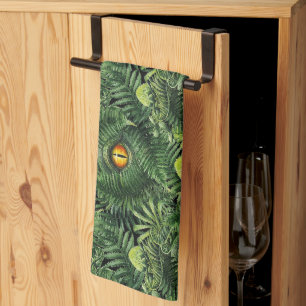 Dinosaur Eyes Green Plants Ancient Creature Art Tea Towel