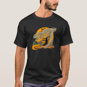 Dinosaur Fan Skeleton Pumpkins Moon Halloween Cost T-Shirt