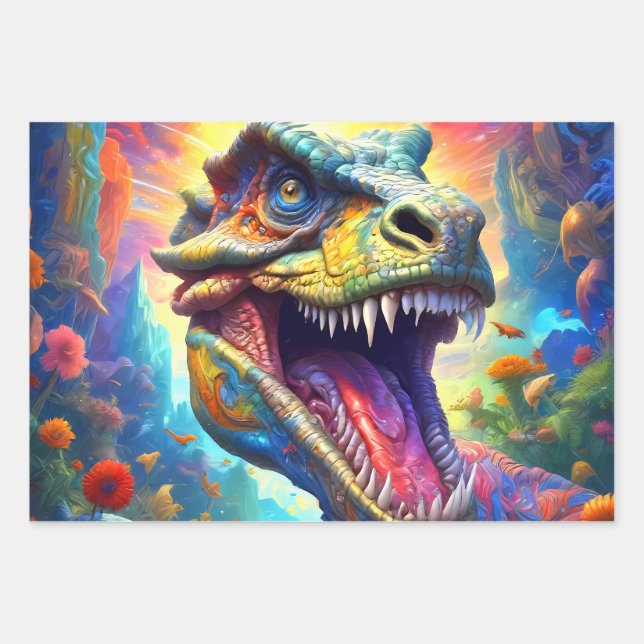 Dinosaur Fantasy T-Rex Wrapping Paper Sheet (Front)