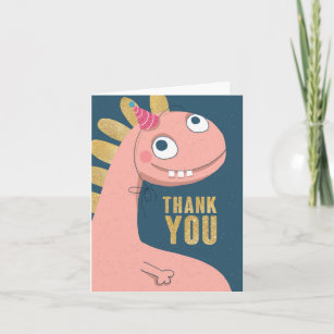Dinosaur Faux Gold Pink Fun Cute Cartoon Thank You Card