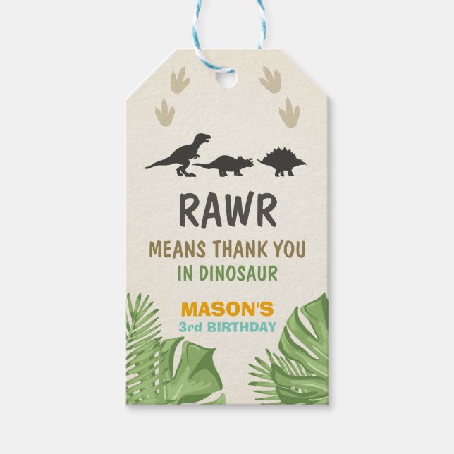 Dinosaur Favour Tags Dinosaur Birthday Party (Front)