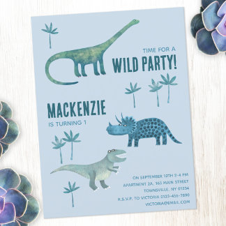 Dinosaur First 1st Birthday Party Invitation Postcard