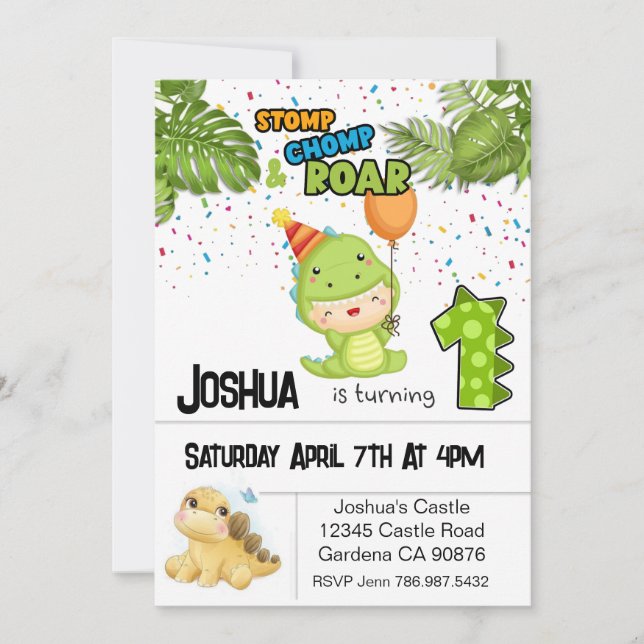 Dinosaur first birthday invitation (Front)