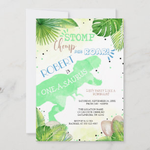 Dinosaur First Birthday Invitation boy