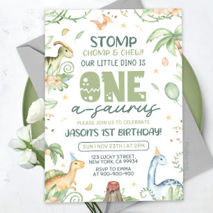 Dinosaur First Birthday Invitation EDITABLE One-A