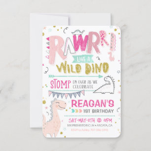 Dinosaur First Birthday Invitation Wild Dino Roar
