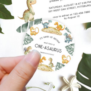 Dinosaur First Birthday Oneasaurus Party Classic Round Sticker