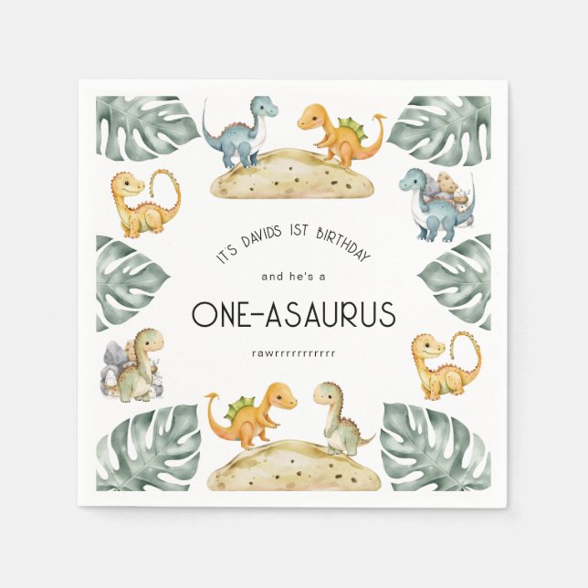 Dinosaur First Birthday Oneasaurus Party Napkin (Front)