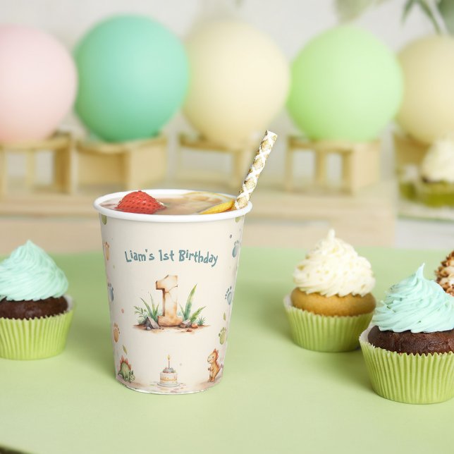 Dinosaur First Birthday Paper Cups – One-a-Saurus  (Creator Uploaded)