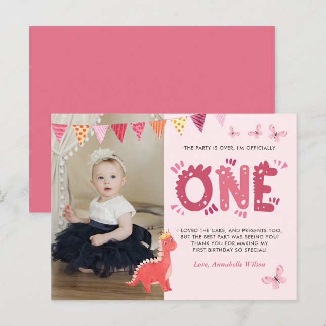 Dinosaur First Birthday Photo Thank You Postcard (Front/Back)