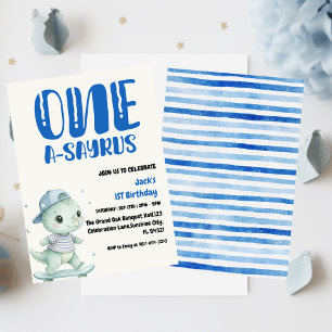 Dinosaur First Birthday, Skateboard Dinos 1 st  Invitation