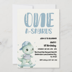 Dinosaur First Birthday, Skateboard Dinos 1 st  Invitation