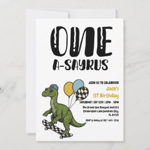 Dinosaur First Birthday, Skateboard Dinos 1 st  Invitation