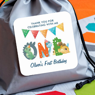 Dinosaur First Birthday Thank You  Square Sticker
