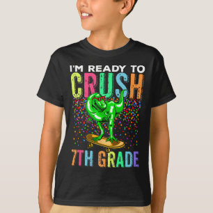 Dinosaur First Day Of School 7thgrade Skateboardin T-Shirt