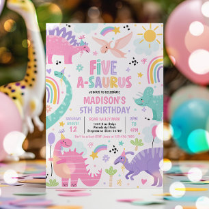 Dinosaur Five-A-Saurus 5th Birthday Party Invitation