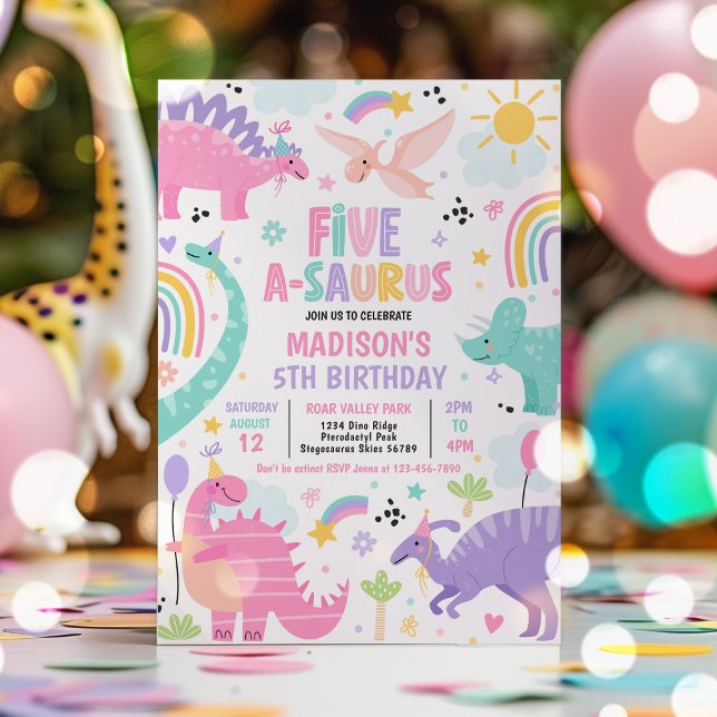 Dinosaur Five-A-Saurus 5th Birthday Party Invitation (Creator Uploaded)