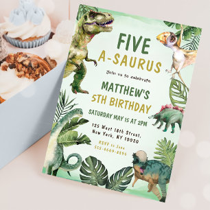 Dinosaur Five-A-Saurus 5th Birthday Party Invitation