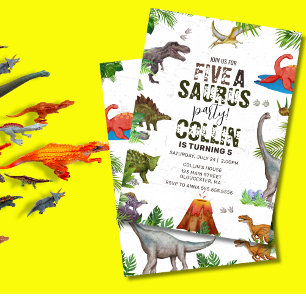 Dinosaur Five A Saurus 5TH Birthday Party  Invitation