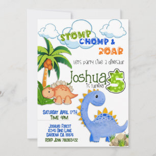 Dinosaur five birthday invitation