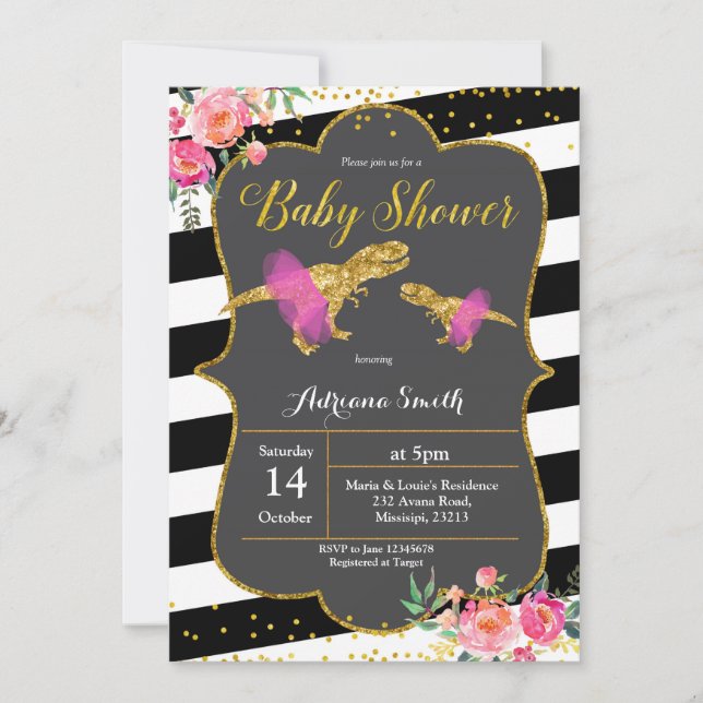Dinosaur Floral Baby Shower Invitation (Front)
