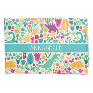 Dinosaur Floral Folk Silhouettes Beautiful Girls Pillowcase