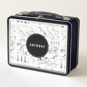 Dinosaur Fossil Bones Custom Name School Metal Lunch Box