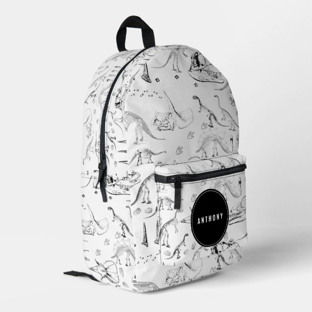 Dinosaur Fossil Bones Custom Name School Printed Backpack (Back Corner Left)