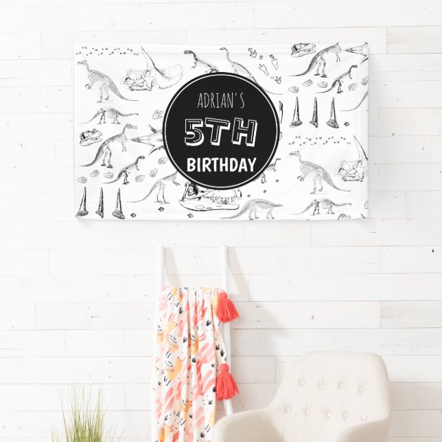 Dinosaur Fossil Bones Pattern Birthday Age Banner (Insitu)
