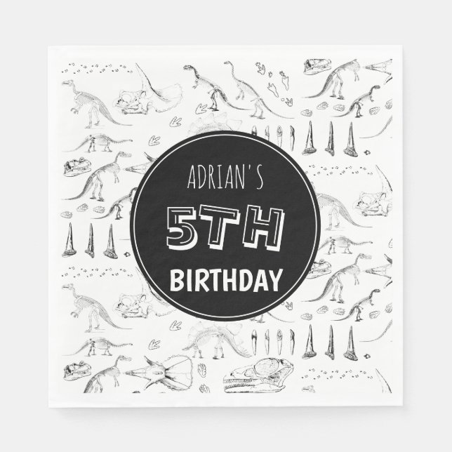 Dinosaur Fossil Bones Pattern Birthday Age  Napkin (Front)