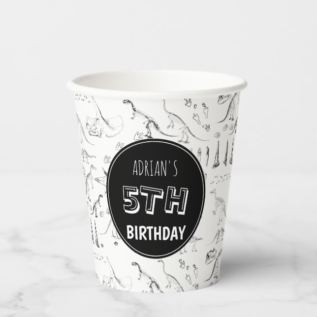 Dinosaur Fossil Bones Pattern Birthday Age Paper Cups (Front)