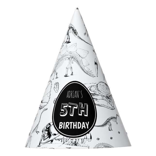 Dinosaur Fossil Bones Pattern Birthday Age   Party Hat (Front)