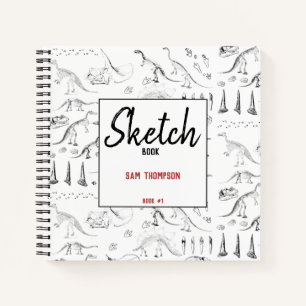 Dinosaur Fossil Bones Pattern Kids Sketchbook Notebook