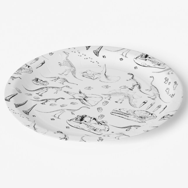Dinosaur Fossil Bones Pattern Paper Plate (Angled)