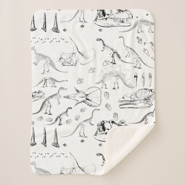 Dinosaur Fossil Bones Pattern Sherpa Blanket (Front)