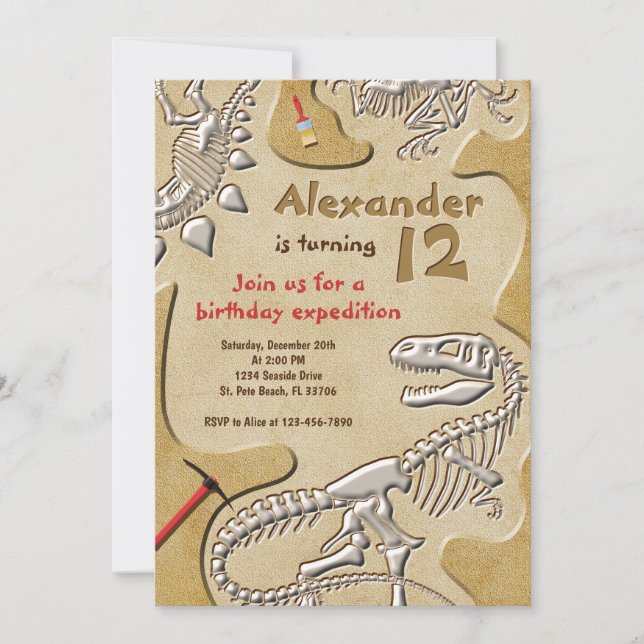 Dinosaur Fossil Dig Birthday Invitation (Front)