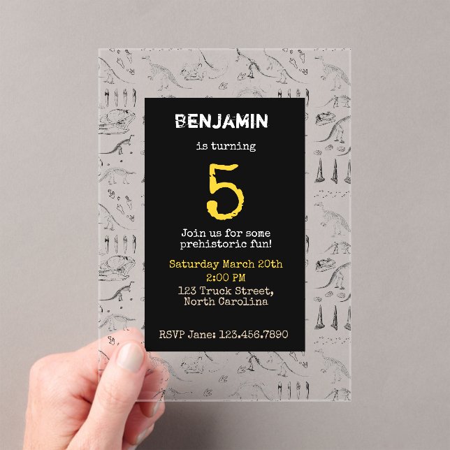 Dinosaur Fossils Pattern Kids Birthday Invitations (Insitu (Handheld))