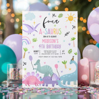 Dinosaur Four-A-Saurs Pink 4th Birthday Party
