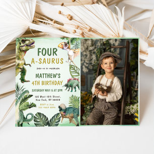 Dinosaur Four-A-Saurus 4th Birthday Party Photo Invitation