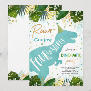 Dinosaur Four-A-Saurus Party Dino 4th Birthday Invitation
