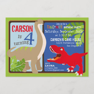 Dinosaur Fourth Birthday Invitation Card