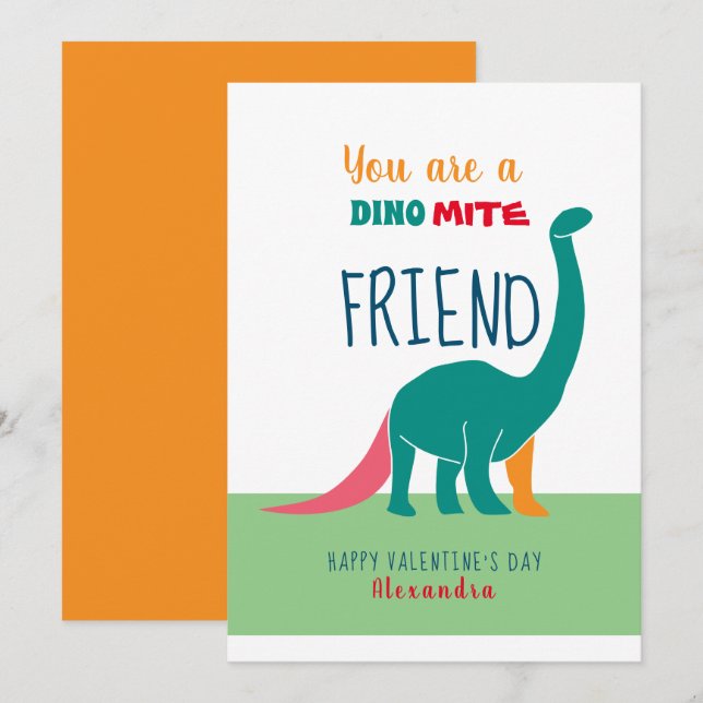 Dinosaur Friend Valentines Day Holiday Card (Front/Back)
