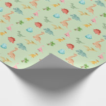 Dinosaur Friends Wrapping Paper – Sage Green
