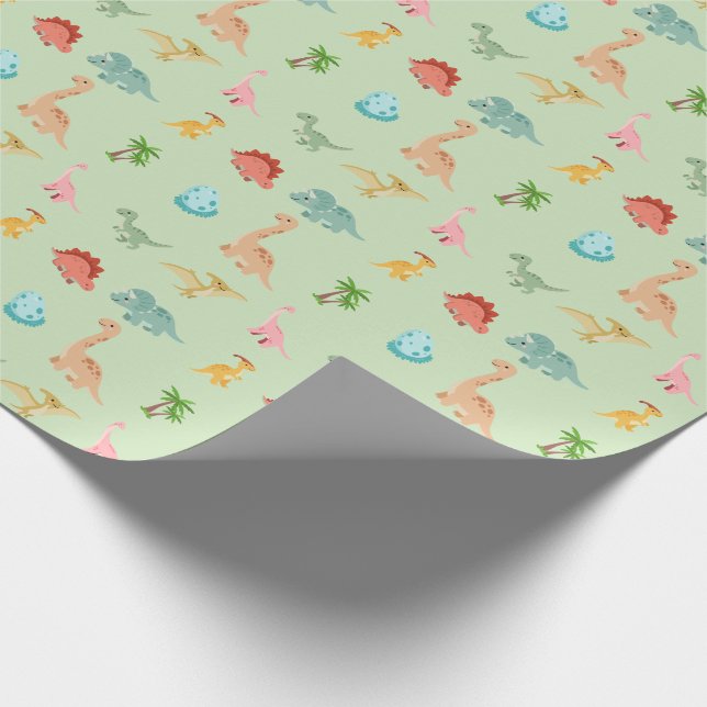 Dinosaur Friends Wrapping Paper – Sage Green (Corner)